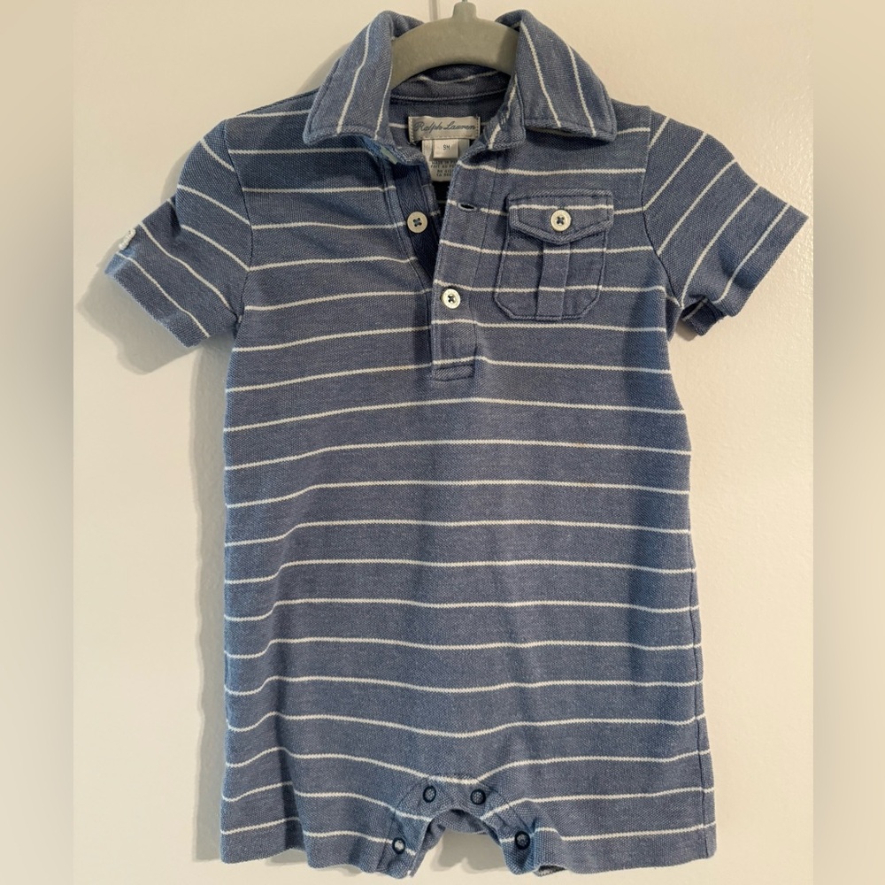 Ralph Lauren Blue and White Striped Romper